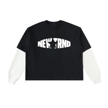 Layered Contrast Sleeve Cotton T-Shirt