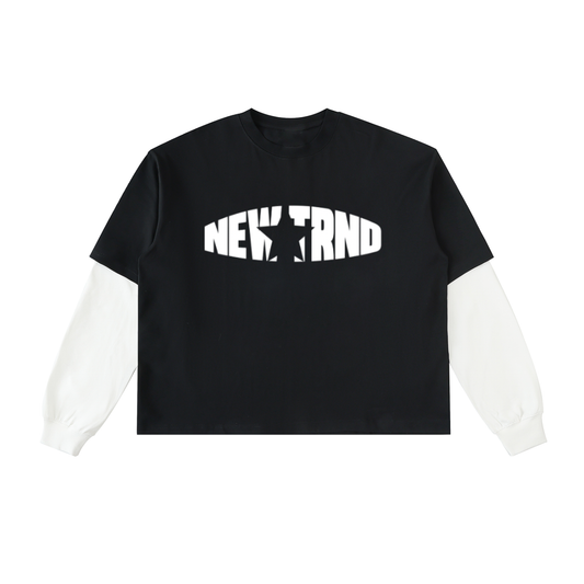 Layered Contrast Sleeve Cotton T-Shirt