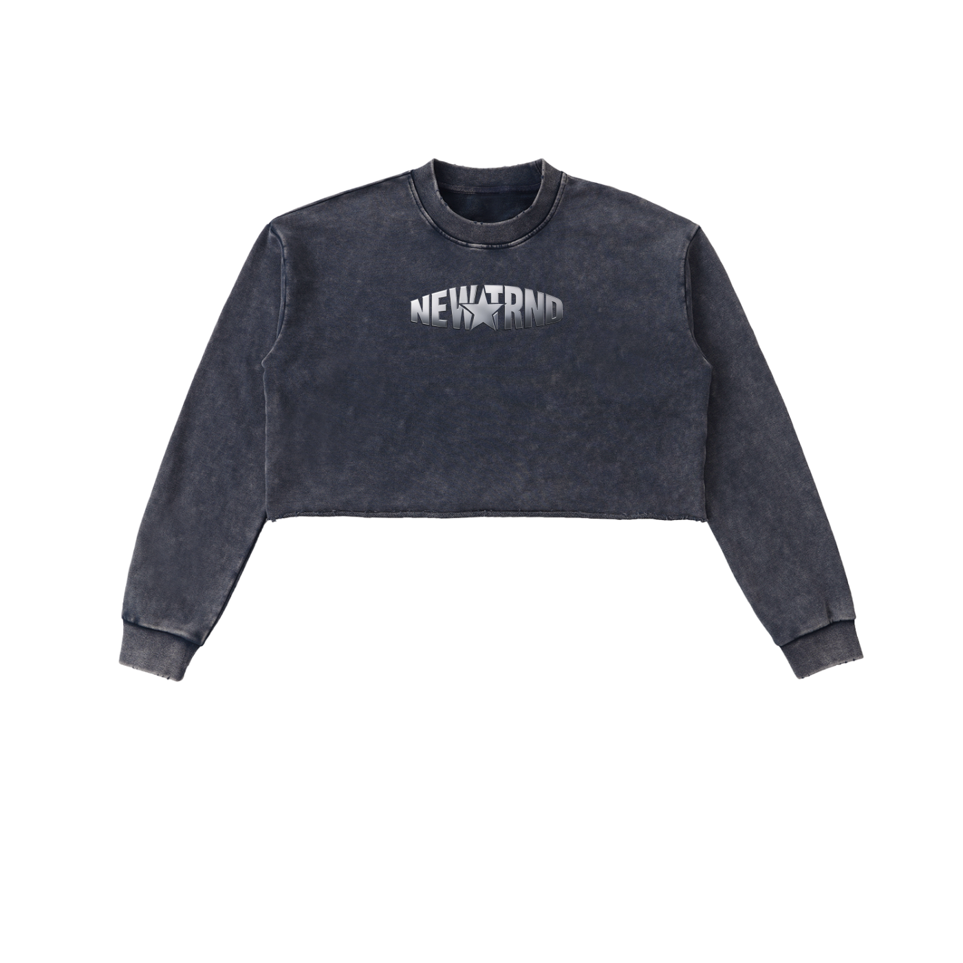 Snow Washed Raw Edge Cropped Sweatshirt